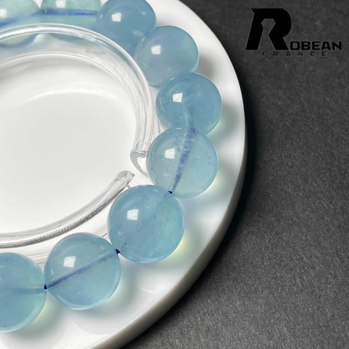貴重 EU製 定価47万円★ROBEAN・ブルーアクアマリン★パワーストーン ブレスレット 天然石 原石 綺麗 お守り 15.3-16.2mm D1103956_画像5