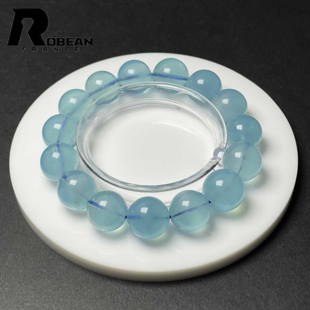 貴重 EU製 定価47万円★ROBEAN・ブルーアクアマリン★パワーストーン ブレスレット 天然石 原石 綺麗 お守り 15.3-16.2mm D1103956_画像3