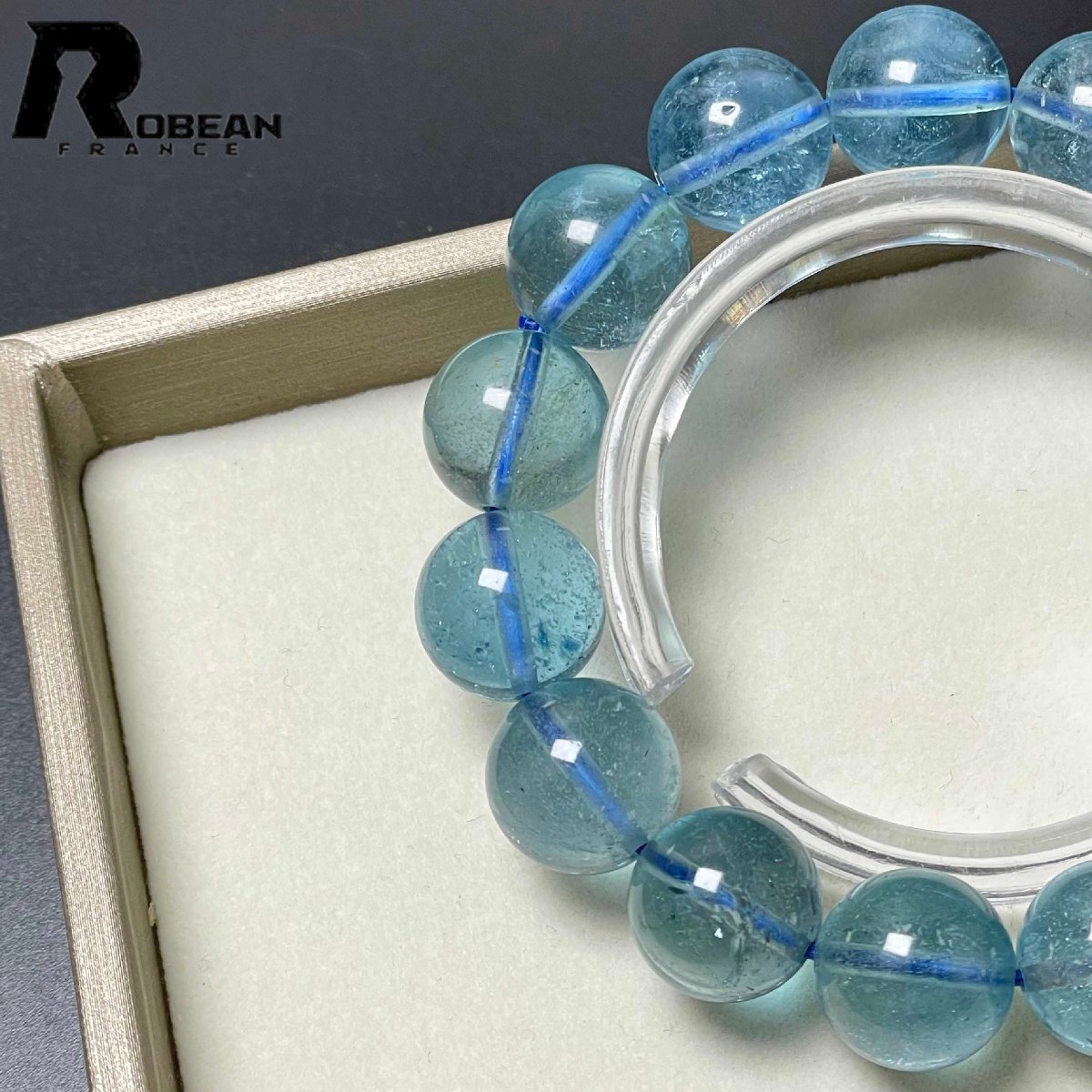 上級 EU製 定価80万円★ROBEAN・スターブラックアクアマリン★パワーストーン ブレスレット 天然石 原石 綺麗 お守り 13.4-13.8mm D0402351_画像5