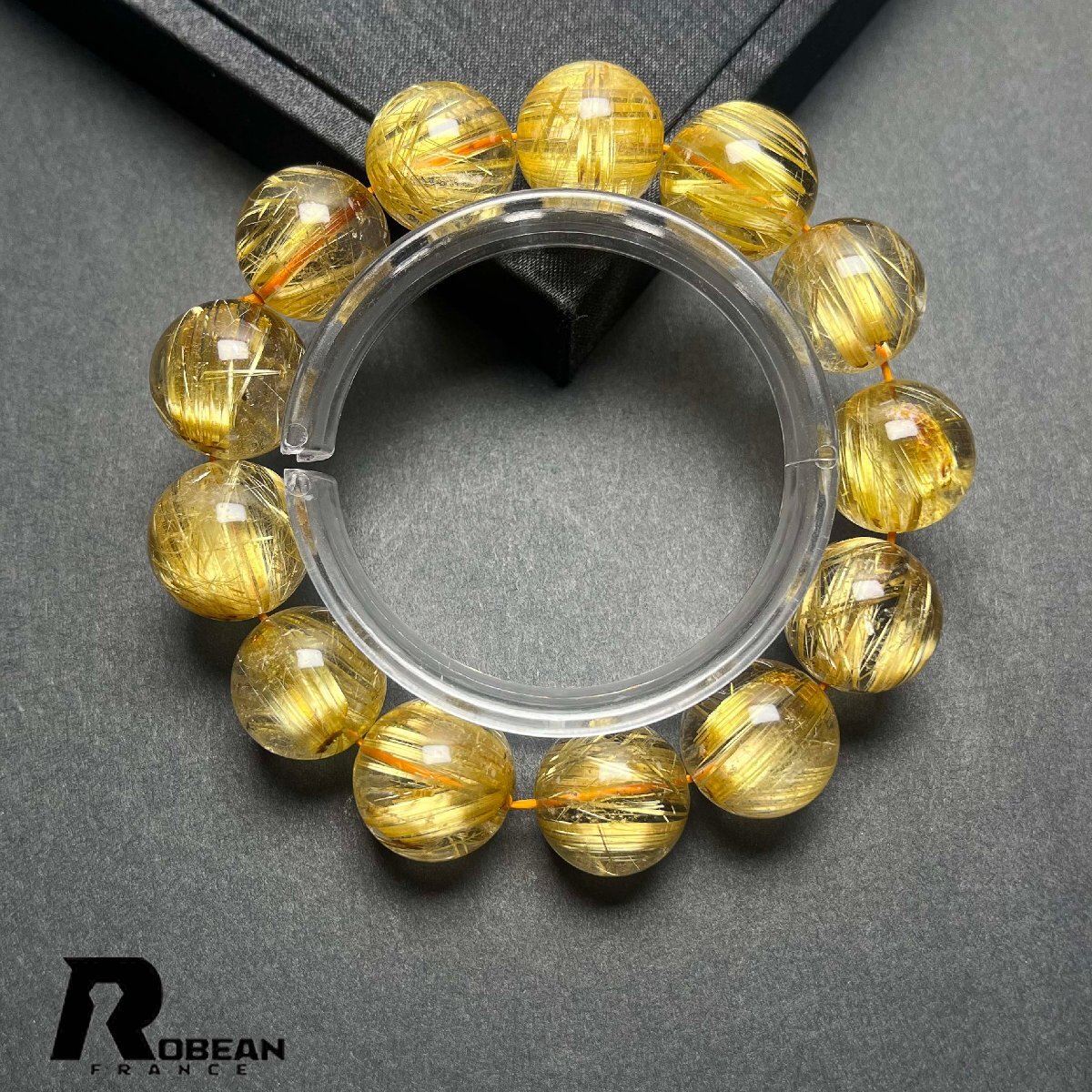 高級 EU製 定価470万円★ROBEAN・極!極満針ルチルクォーツ★ ブレスレット パワーストーン 天然石 金運 お守り 16.8-17.9mm D0328324_画像3