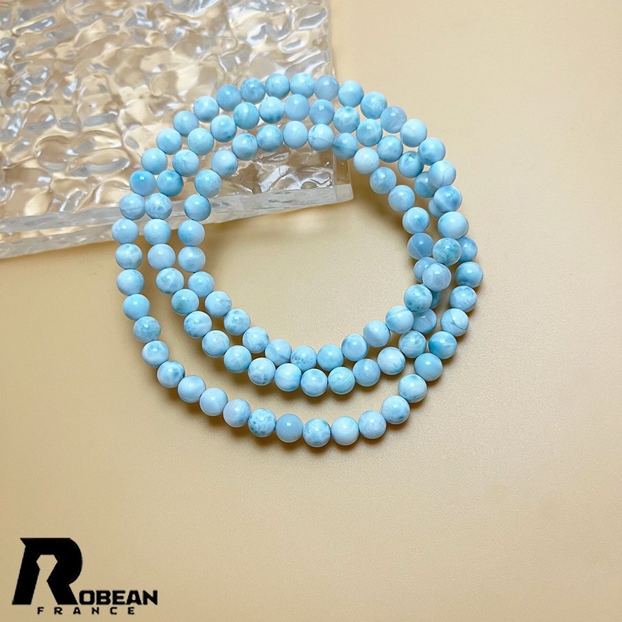 高級 EU製 定価21万円★ROBEAN・ドミニカ共和国産のラリマー★3本巻きブレスレット パワーストーン 天然石 開運 金運 約5.7-5.9mm K0724003_画像1