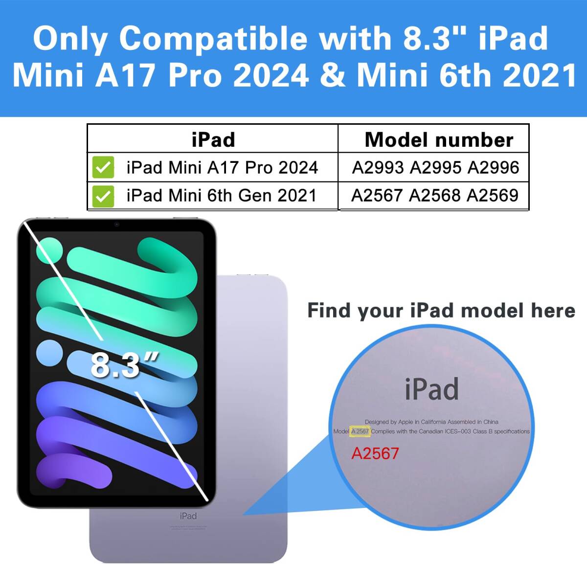 iPad Mini A17 Pro 第7世代 2024 Mini6 ケース 2021 8.3インチ、スリム ProCase 三つ折_画像2