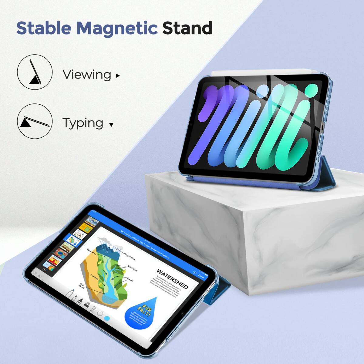 iPad Mini A17 Pro 第7世代 2024 Mini6 ケース 2021 8.3インチ、スリム ProCase 三つ折_画像6