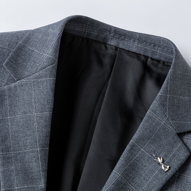 P767-M 新品ベスト付きスーツ 3ピーススーツ メンズ ウール混 セットアップスーツ 格子柄 ビジネススーツ ウエスト調節可能 スラックス/灰_画像3