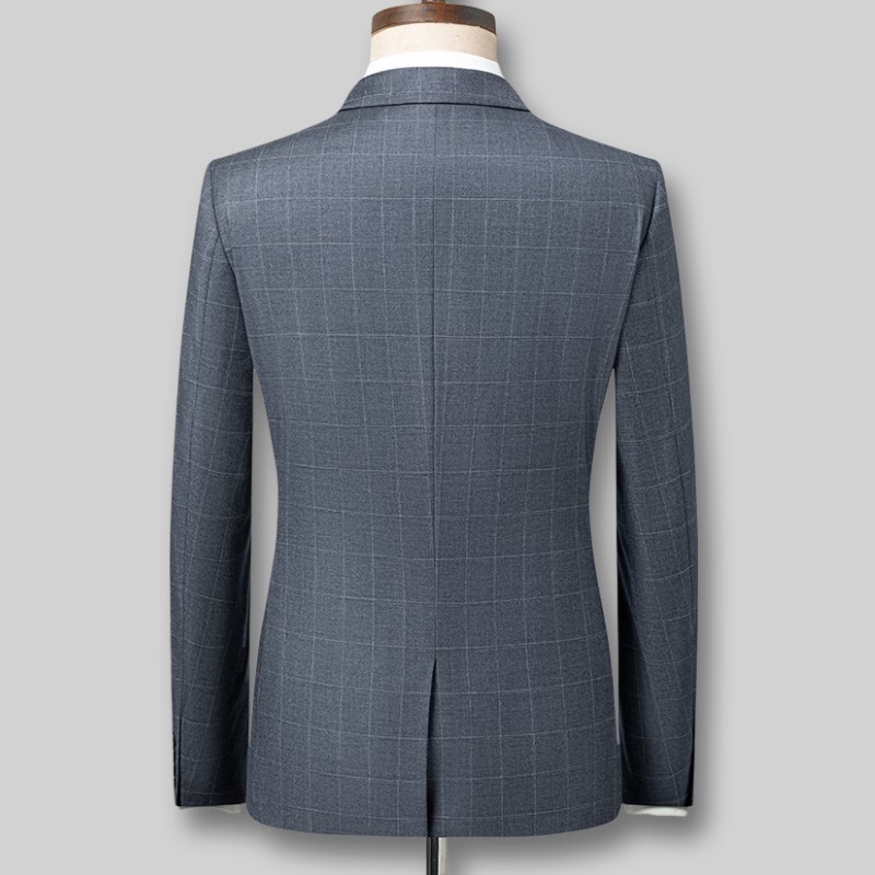 P767-M 新品ベスト付きスーツ 3ピーススーツ メンズ ウール混 セットアップスーツ 格子柄 ビジネススーツ ウエスト調節可能 スラックス/灰_画像2