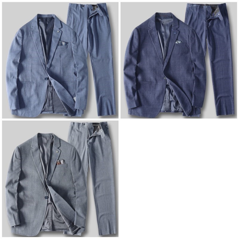 P638-2XL 新品 ウール混 セットアップスーツ メンズ 秋冬 厚手 ビジネススーツ 上下セット フォーマル ウエスト調節可能 スラックス/灰_画像2