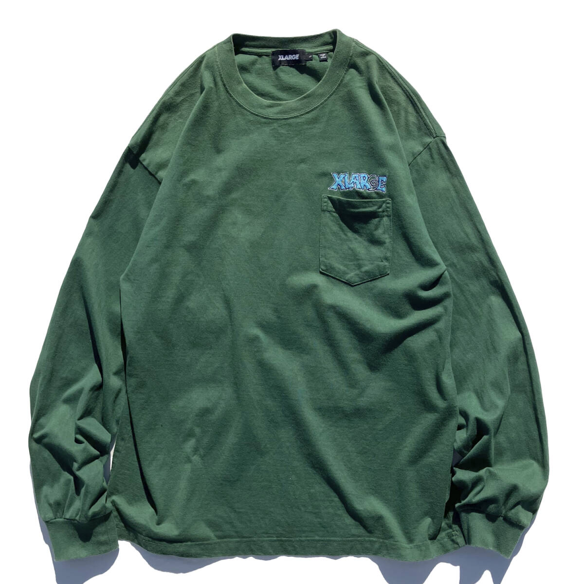 XLARGE ロンT Lサイズ バックプリント グリーン 101224011005 BATHTUB FAIRY L/S POCKET TEE エクストララージ 緑 長袖_画像3