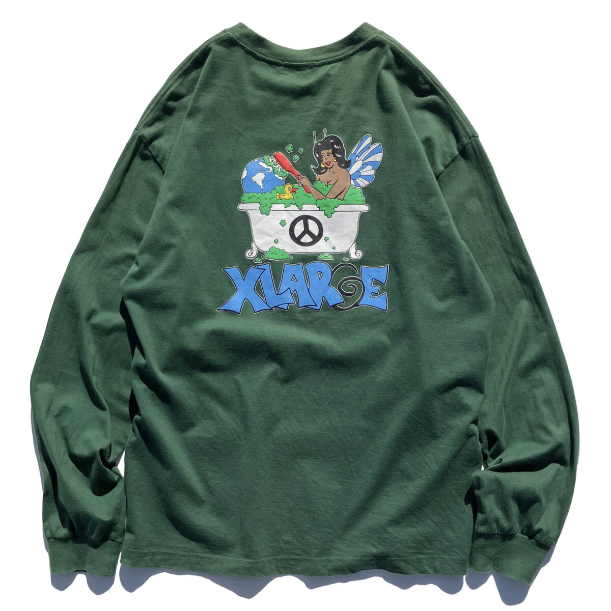XLARGE ロンT Lサイズ バックプリント グリーン 101224011005 BATHTUB FAIRY L/S POCKET TEE エクストララージ 緑 長袖_画像1