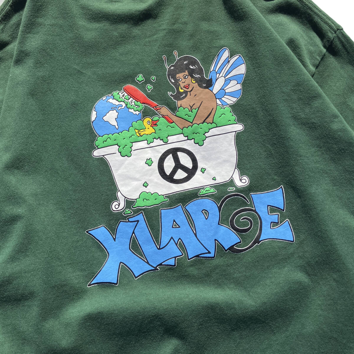 XLARGE ロンT Lサイズ バックプリント グリーン 101224011005 BATHTUB FAIRY L/S POCKET TEE エクストララージ 緑 長袖_画像2