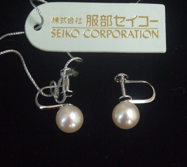 * наличие большой ликвидация! супер выгода цена!#..* глянец. красивый книга@ жемчуг!* 7.5mm *... белый серьги * Hattori Seiko *