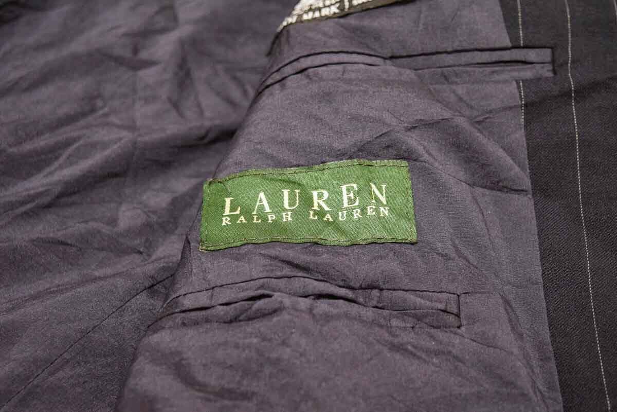 RALPH LAUREN ラルフ ローレン 2釦 金釦 ウール100% ストライプ オールシーズン テーラード ブレザー ジャケット L (K00110807)_画像3