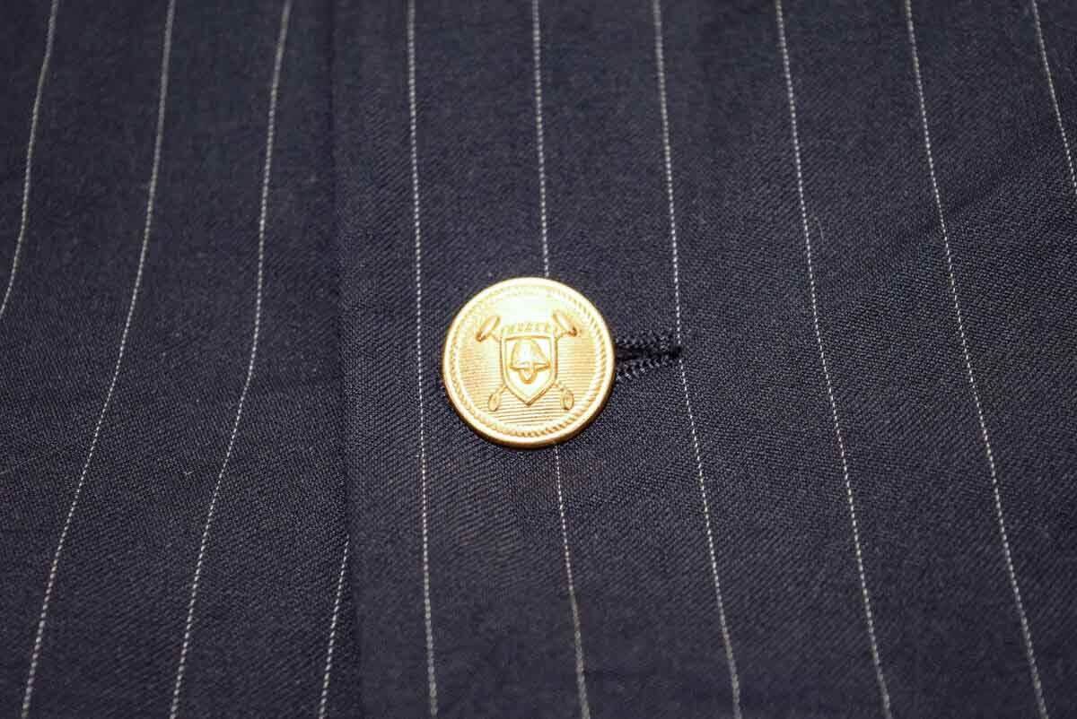 RALPH LAUREN ラルフ ローレン 2釦 金釦 ウール100% ストライプ オールシーズン テーラード ブレザー ジャケット L (K00110807)_画像4