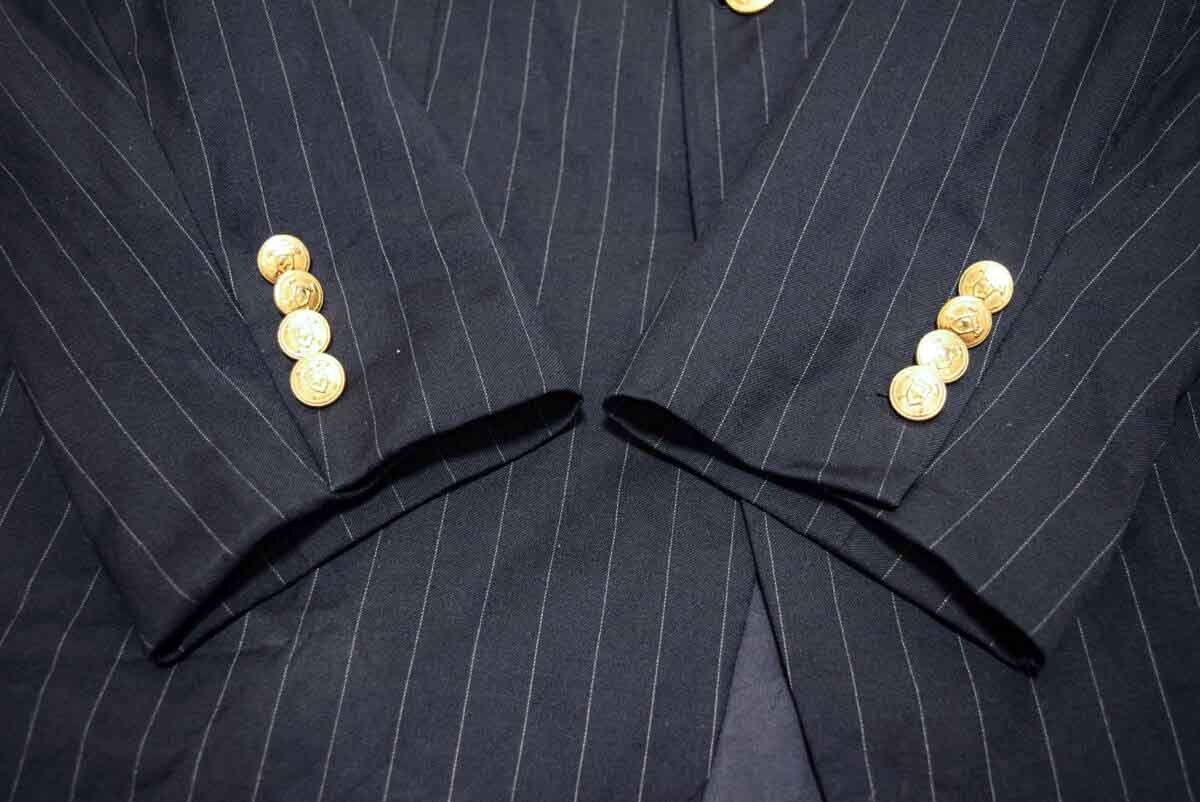 RALPH LAUREN ラルフ ローレン 2釦 金釦 ウール100% ストライプ オールシーズン テーラード ブレザー ジャケット L (K00110807)_画像5
