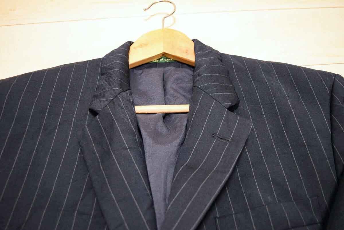 RALPH LAUREN ラルフ ローレン 2釦 金釦 ウール100% ストライプ オールシーズン テーラード ブレザー ジャケット L (K00110807)_画像6