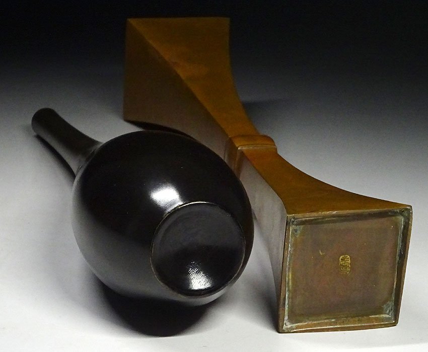 緑屋h■銅製 花瓶　2点　鶴首花入　幸雲 造　平安永宝堂 共箱　mae/10-351/22-3#80_画像4