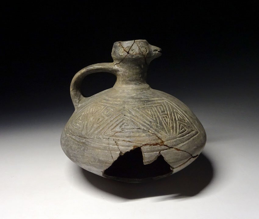 緑屋c■ 時代物　プレ インカ文化　黒陶 鳥頭 水注 土器　ペルー アンデス文化　i9/10-6568/5-3#80_画像6