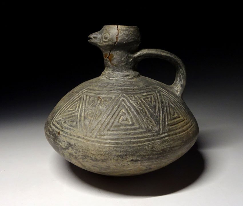 緑屋c■ 時代物　プレ インカ文化　黒陶 鳥頭 水注 土器　ペルー アンデス文化　i9/10-6568/5-3#80_画像2