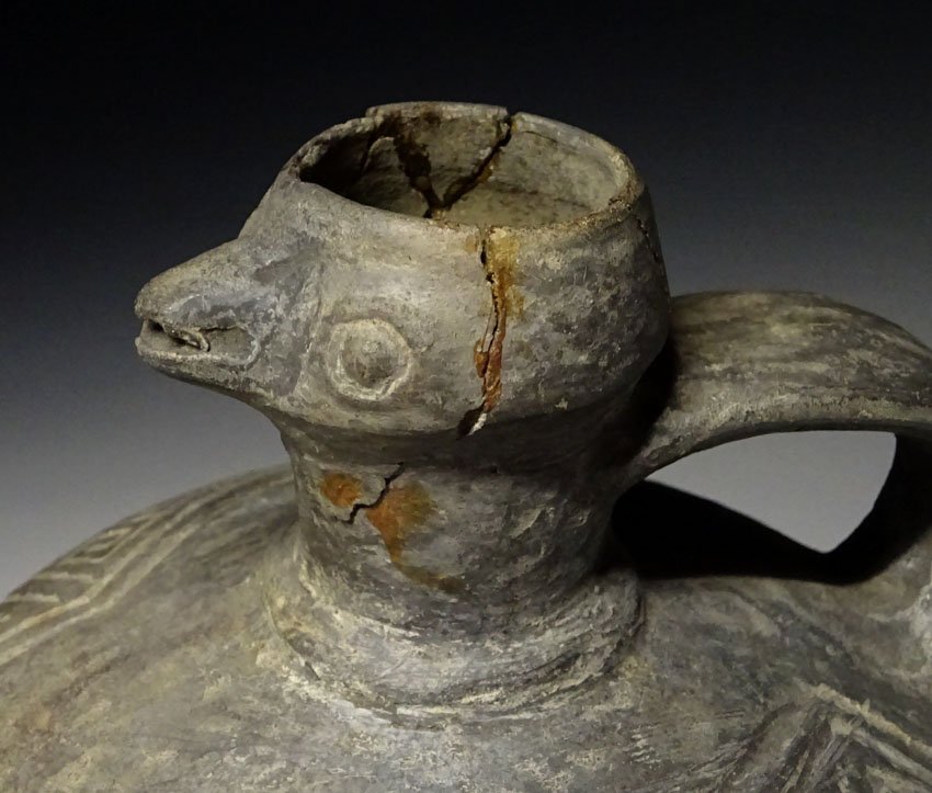 緑屋c■ 時代物　プレ インカ文化　黒陶 鳥頭 水注 土器　ペルー アンデス文化　i9/10-6568/5-3#80_画像8