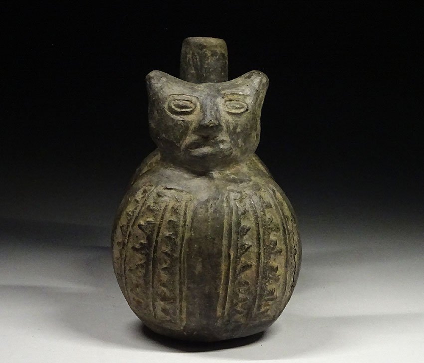 緑屋h■ 時代物　インカ マヤ文化　黒陶 人面 土器　アンデス文化　i9/10-6548/4-2#80_画像3