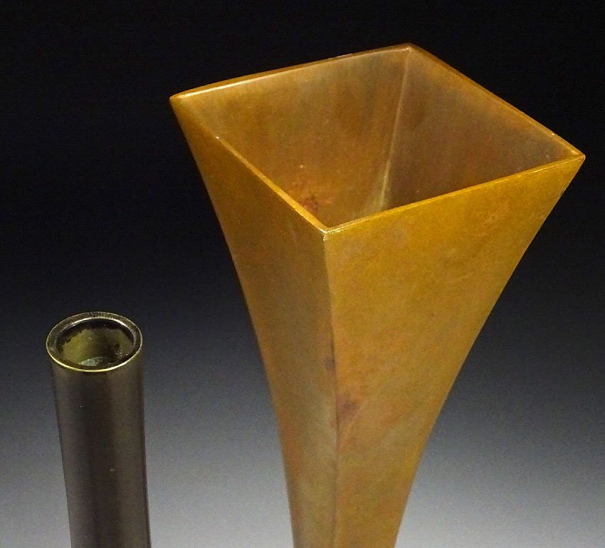 緑屋h■銅製 花瓶　2点　鶴首花入　幸雲 造　平安永宝堂 共箱　mae/10-351/22-3#80_画像5