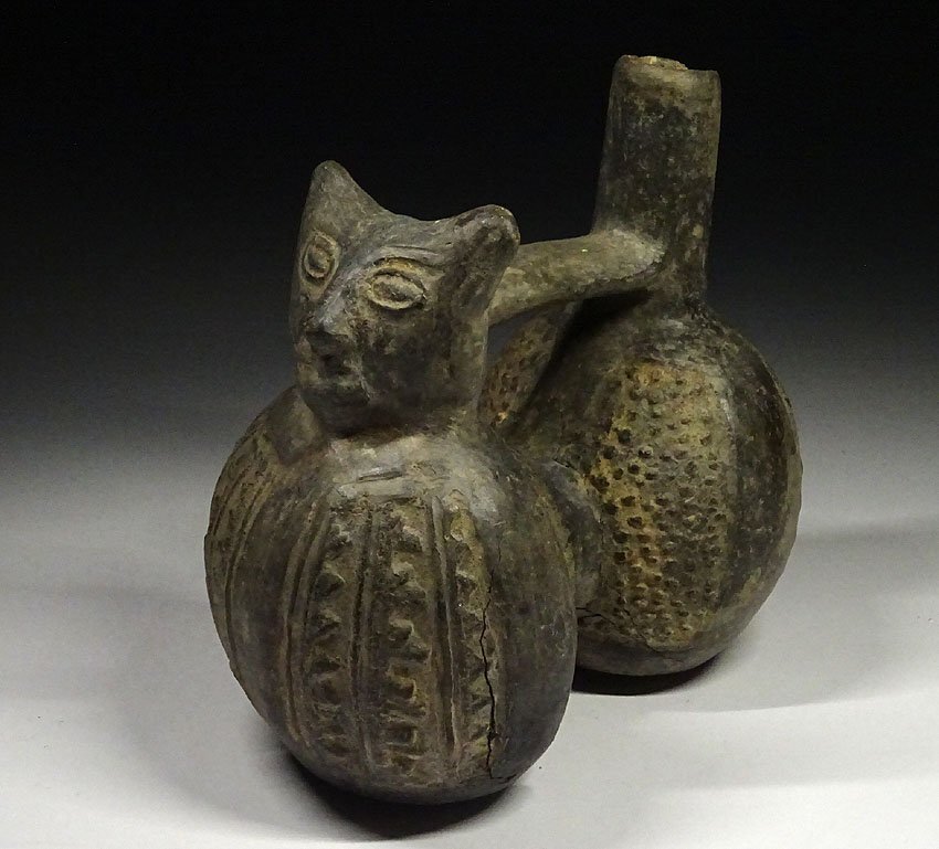 緑屋h■ 時代物　インカ マヤ文化　黒陶 人面 土器　アンデス文化　i9/10-6548/4-2#80_画像1