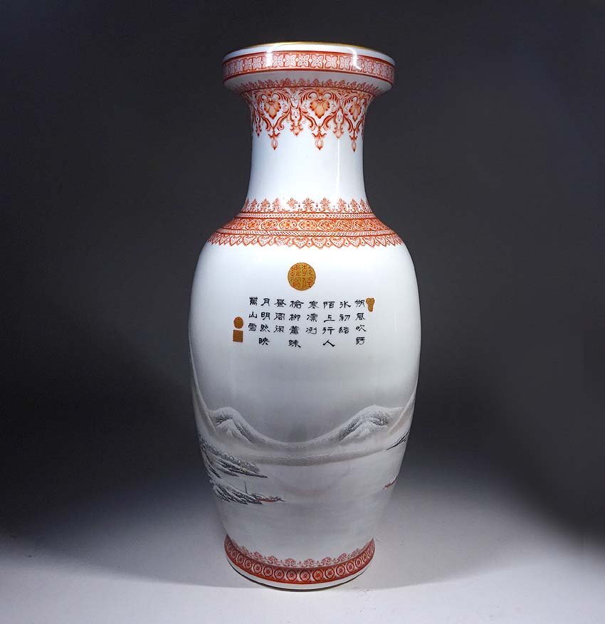 緑屋s■ 中国古玩 粉彩 雪景 大花瓶 乾隆年製 高約46.5cm 唐物 時代物 i9/10-6564/25-3#120_画像5