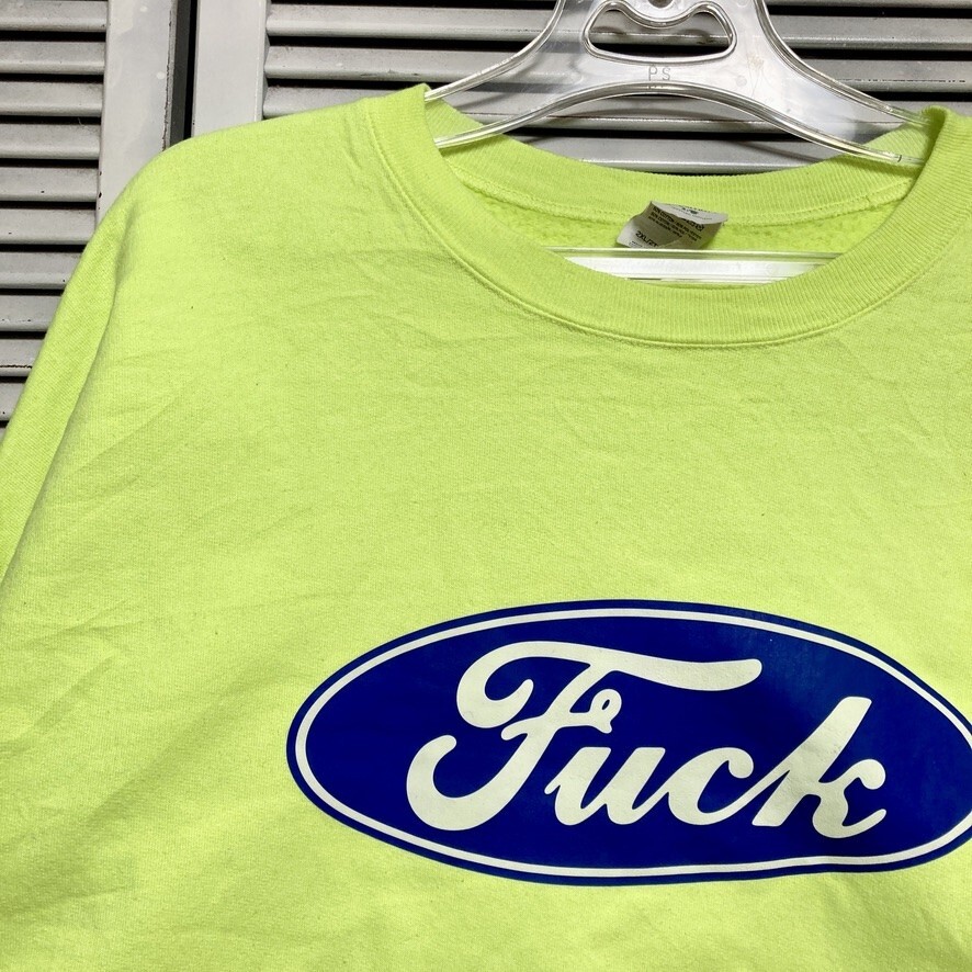 BPRD 1円スタート 黄色 パロディ スウェット ファック Fuck フォード アメ車 ロゴ ネタ ファニー 90s 00s アメリカ 古着 ベール 卸 仕入れ_画像1