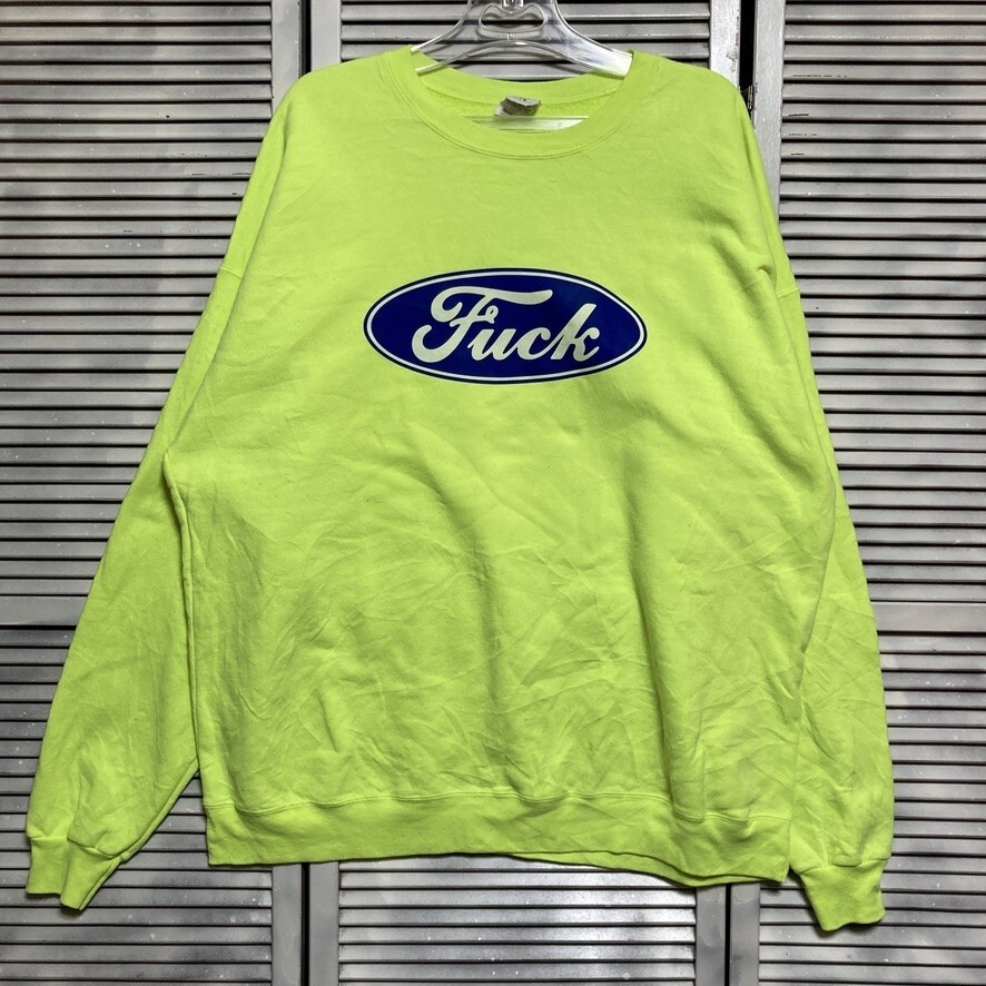 BPRD 1円スタート 黄色 パロディ スウェット ファック Fuck フォード アメ車 ロゴ ネタ ファニー 90s 00s アメリカ 古着 ベール 卸 仕入れ_画像2