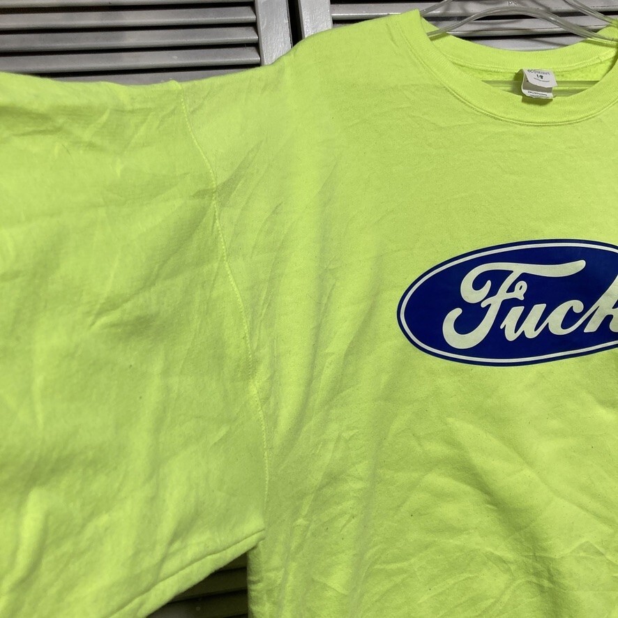 BPRD 1円スタート 黄色 パロディ スウェット ファック Fuck フォード アメ車 ロゴ ネタ ファニー 90s 00s アメリカ 古着 ベール 卸 仕入れ_画像4