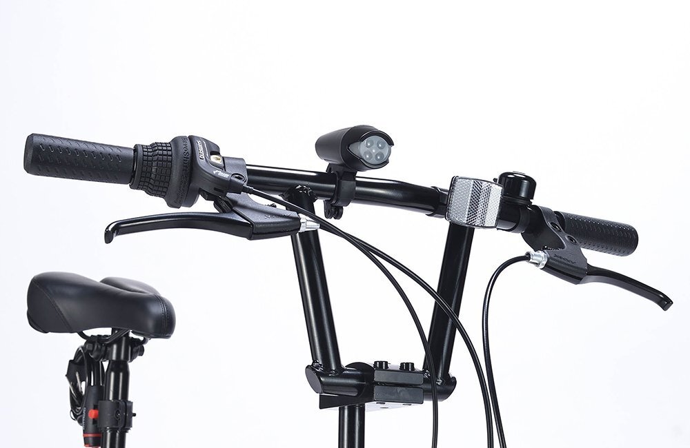 送料無料 折り畳み自転車 20インチ シマノ製6段変速ギア リアサス キャリア LEDライト ワイヤーロック PL保険加入済 サンドベージュ 新品_画像4