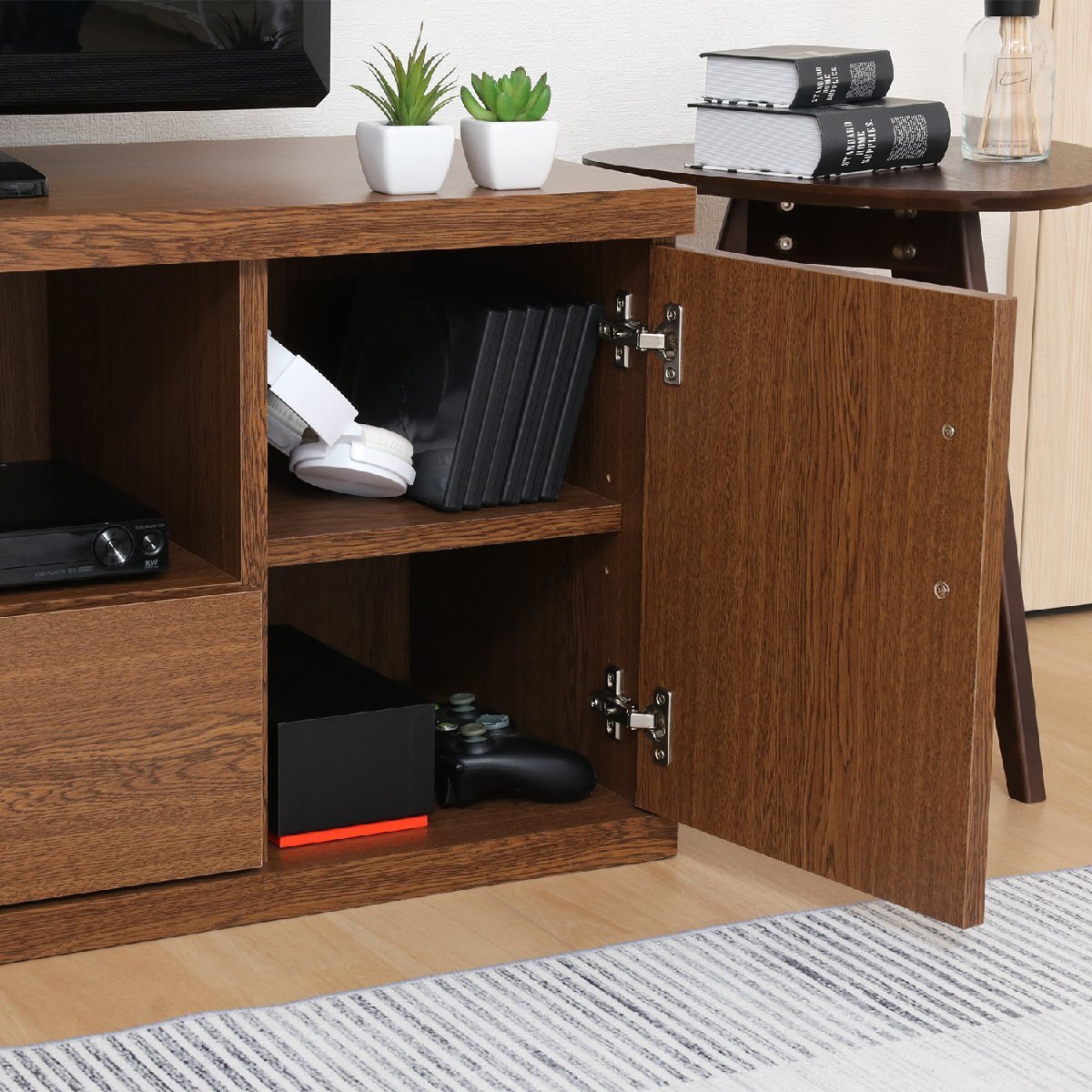 送料無料 引き出し付き テレビ台 ローボード 収納棚 テレビラック AVボード オープンラック 幅118cm奥行40cm高さ45cm オークブラウン 新品_画像5