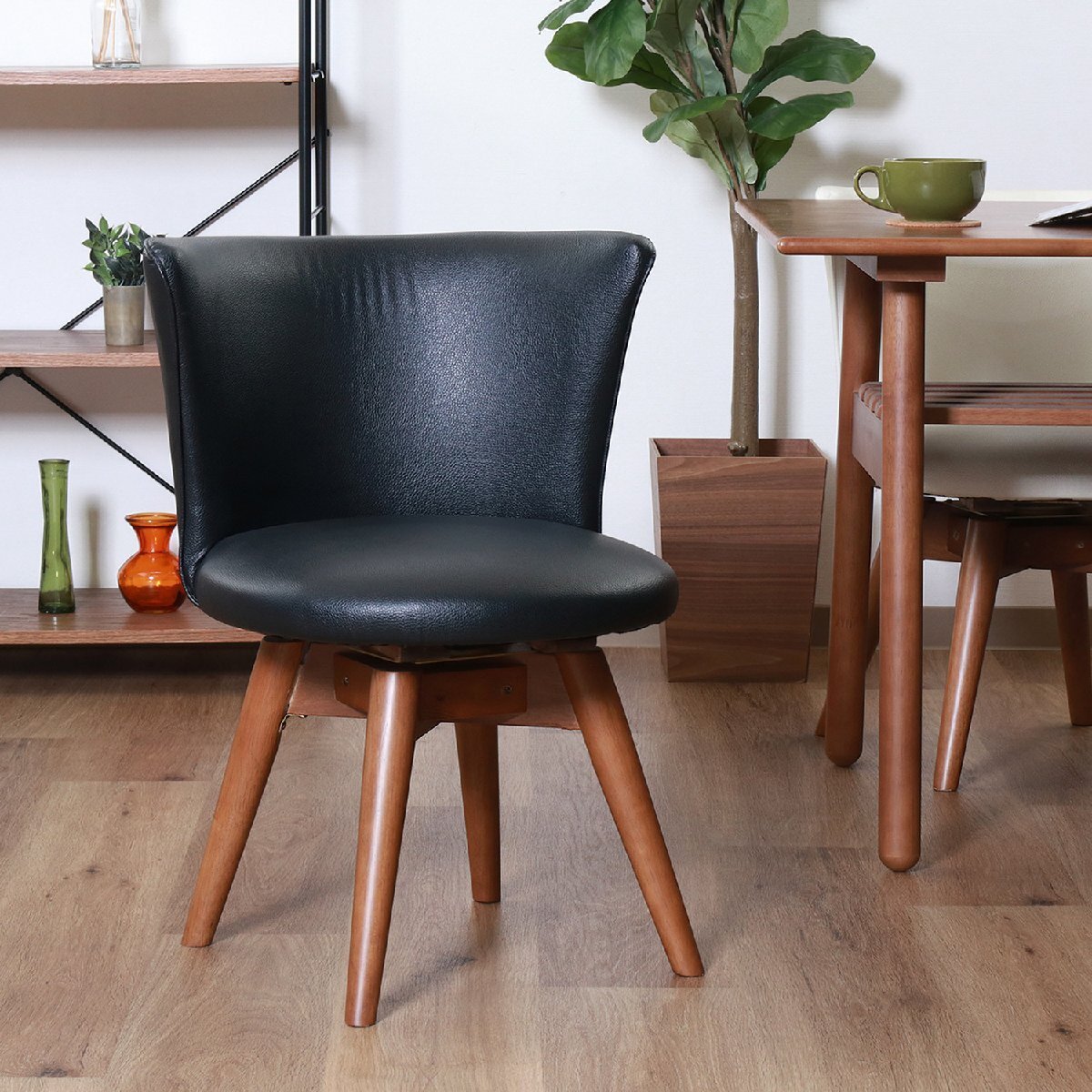 送料無料 ダイニングチェア 座面回転式 天然木ラバーウッド脚部 イス 椅子 食卓 おしゃれ インテリア 幅50cm 座面高40cm ブラック 黒 新品_画像3