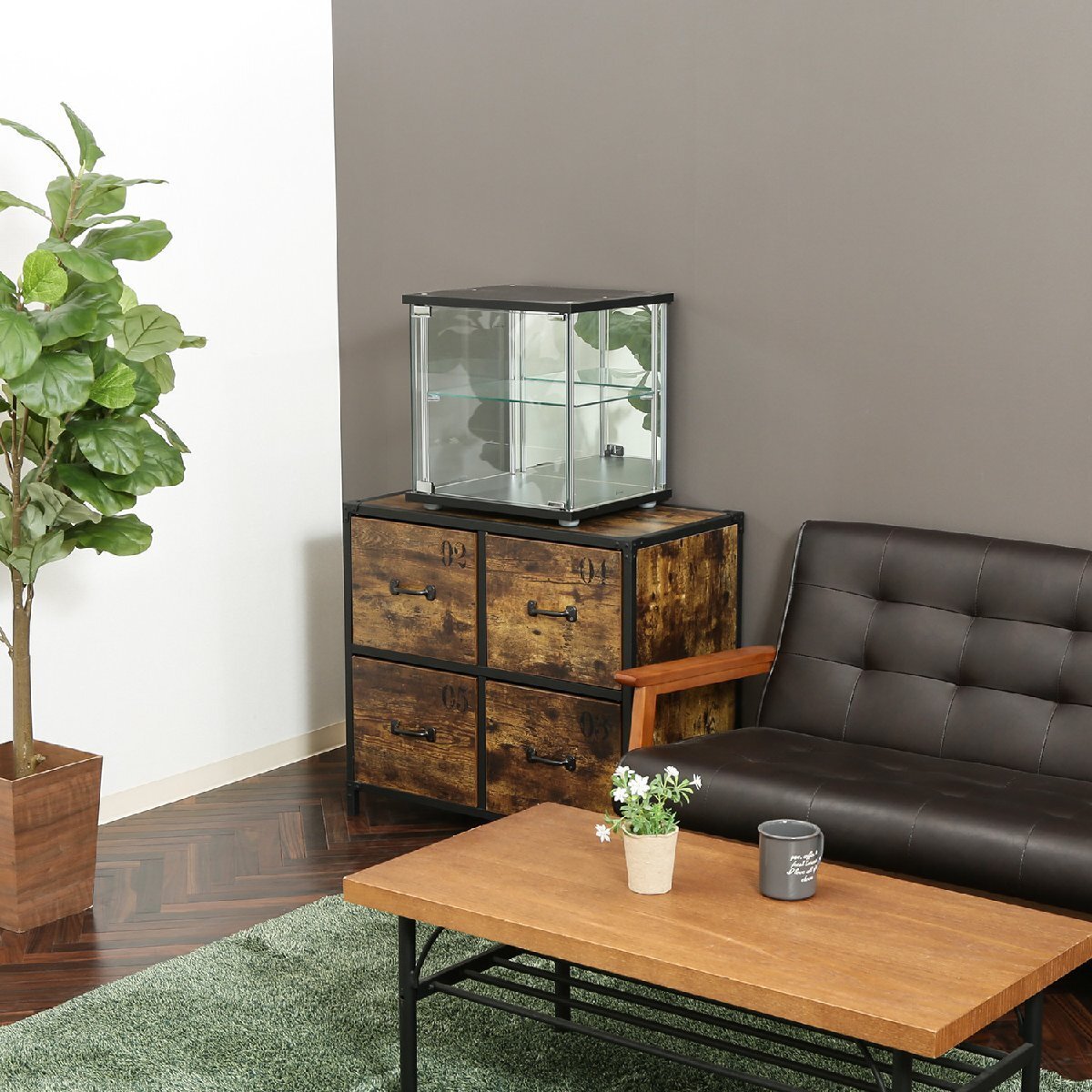 送料無料 見せる収納 コレクションケース ガラス ショーケース キャビネット 2段 飾り棚 収納棚 背面ミラー 幅43cm奥行37cm高さ45cm 新品_画像3