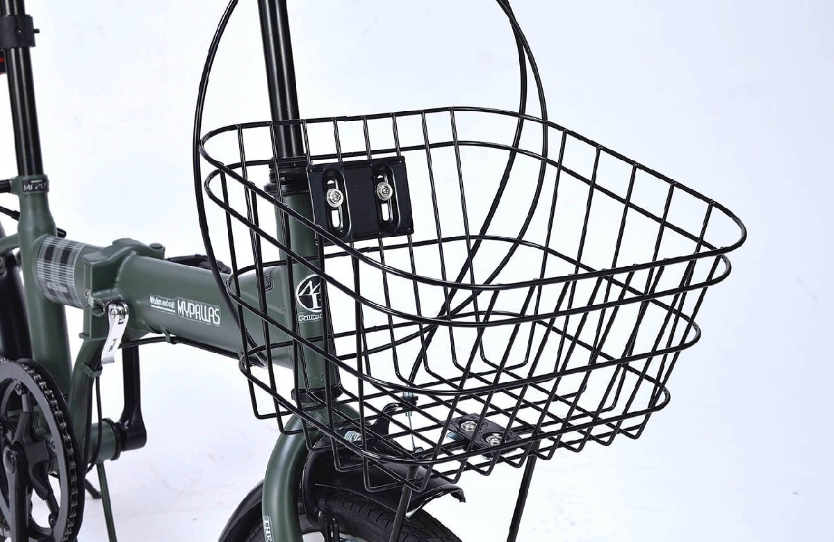 送料無料 折り畳み自転車 20インチ シマノ製6段変速ギア バスケット LEDライト ホルダ付ワイヤーロック PL保険加入済 グリーンフォレ 新品_画像4