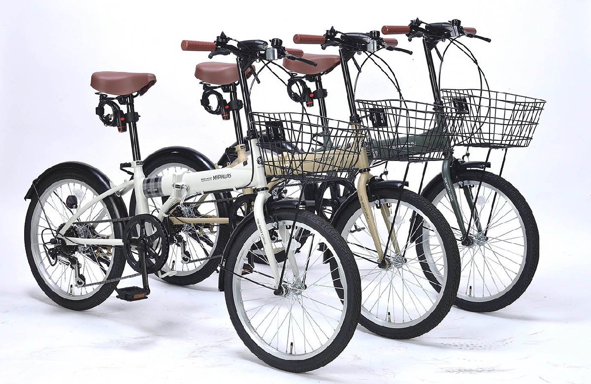 送料無料 折り畳み自転車 20インチ シマノ製6段変速ギア バスケット LEDライト ホルダ付ワイヤーロック PL保険加入済 グリーンフォレ 新品_画像3