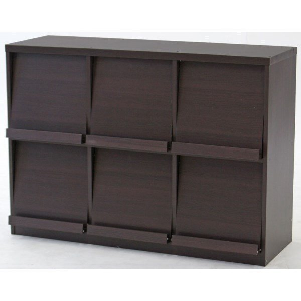 送料無料/ディスプレイラック 収納棚 フラップ扉 6枚 キャビネット 飾り棚 本棚 おしゃれインテリア 幅119cm 高さ90cm ダークブラウン/新品_画像1