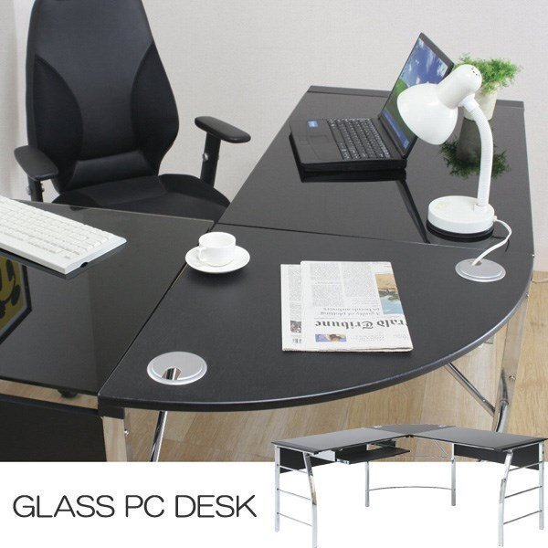  бесплатная доставка / основной Work стол усиленный стекло компьютерный стол угол L type раздвижной клавиатура настольный система стол 3 позиций комплект черный / новый товар 
