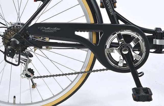 送料無料 折り畳み自転車 26インチ シマノ製6段変速ギア バスケット 自動点灯LEDオートライト リング錠 PL保険加入済 マットブラック 新品_画像9