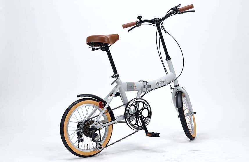 送料無料 折り畳み自転車 16インチ シマノ製サムシフト サイクリング コンパクト自転車 PL保険加入済み 適応身長135cm以上 グレージュ 新品_画像3