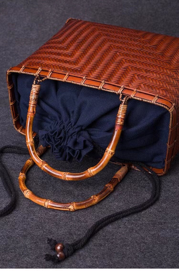 新品 ★自然竹編み上げ カゴバック 手作りバスケット お洒落買い物カゴ 収納バッグ_画像4