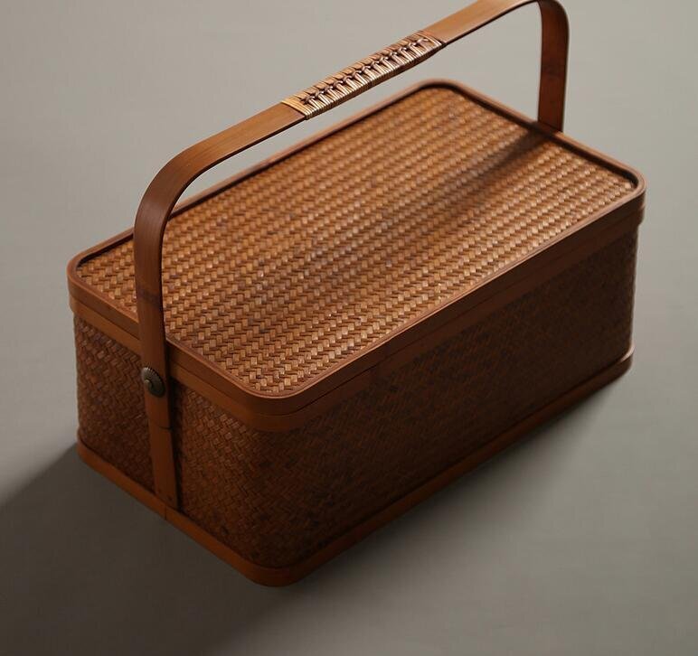 高品質 手作り竹のバスケット 収納 茶箱 収納ボックス 茶器 茶道具 工芸品_画像3