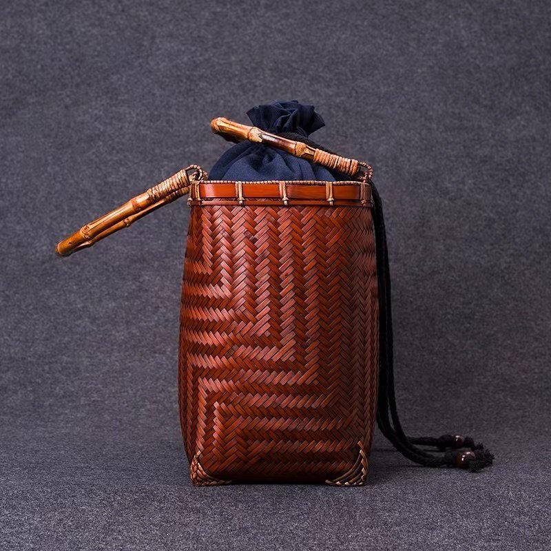 新品 ★自然竹編み上げ カゴバック 手作りバスケット お洒落買い物カゴ 収納バッグ_画像2