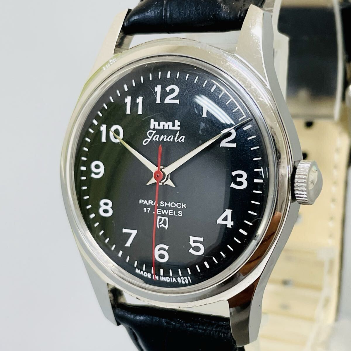 【ブラック】HMT/機械式/手巻き/ウォッチ/メンズ腕時計/ヴィンテージ /1970年代/アンティーク/ブルー/中古品/即日発送 稼働品_画像1