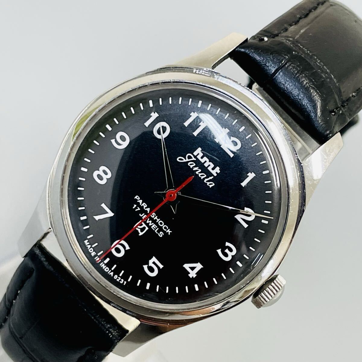 【ブラック】HMT/機械式/手巻き/ウォッチ/メンズ腕時計/ヴィンテージ /1970年代/アンティーク/ブルー/中古品/即日発送 稼働品_画像2