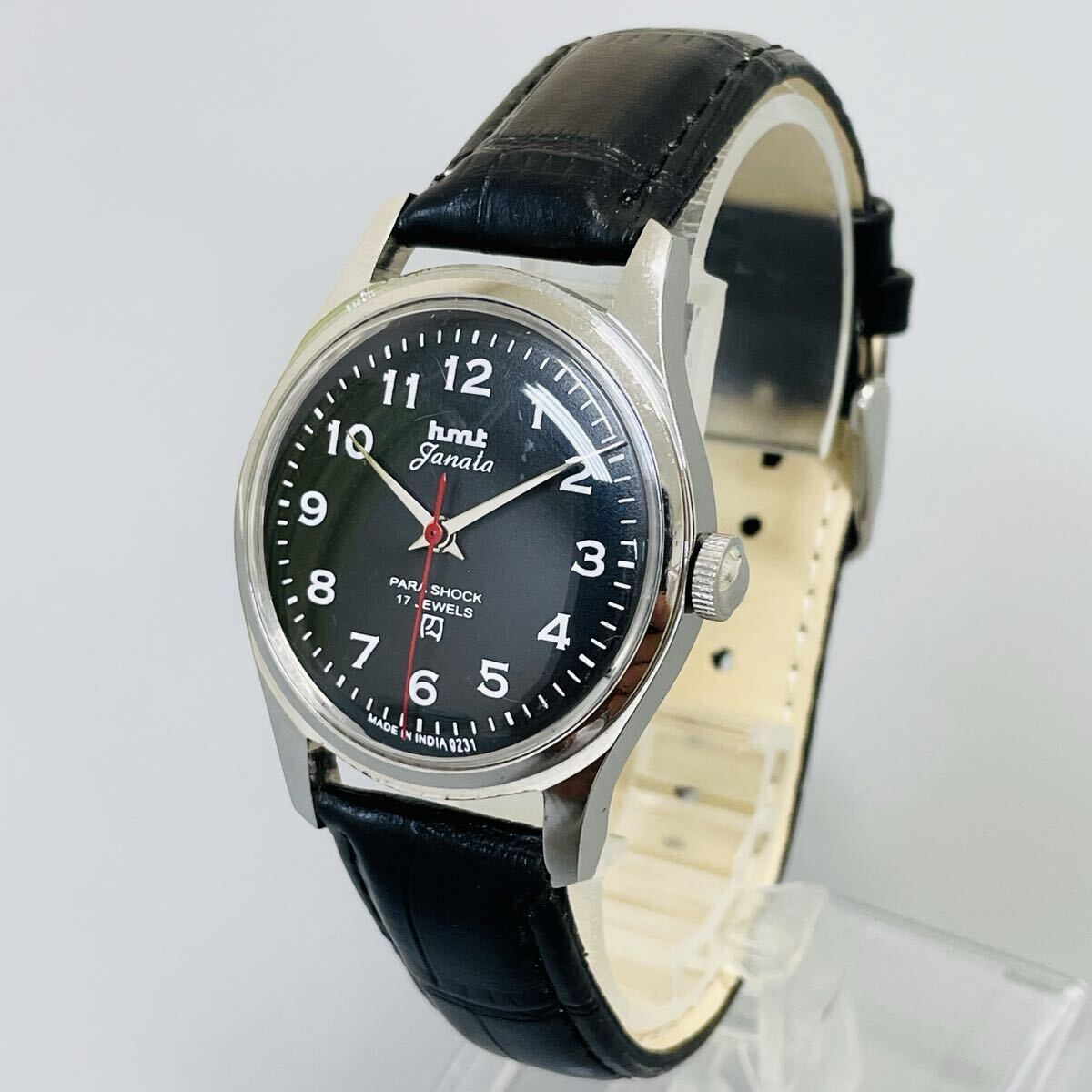 【ブラック】HMT/機械式/手巻き/ウォッチ/メンズ腕時計/ヴィンテージ /1970年代/アンティーク/ブルー/中古品/即日発送 稼働品_画像5