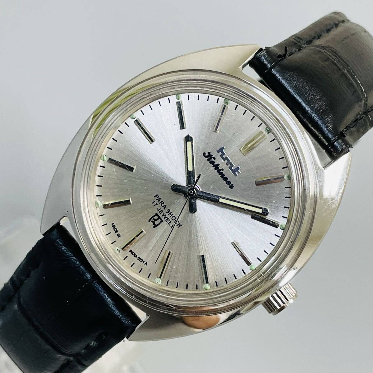 【レトロ】HMT/機械式/手巻き/ウォッチ/メンズ腕時計/ヴィンテージ /1970年代/アンティーク/中古品/即日発送 稼働品 シルバー_画像2