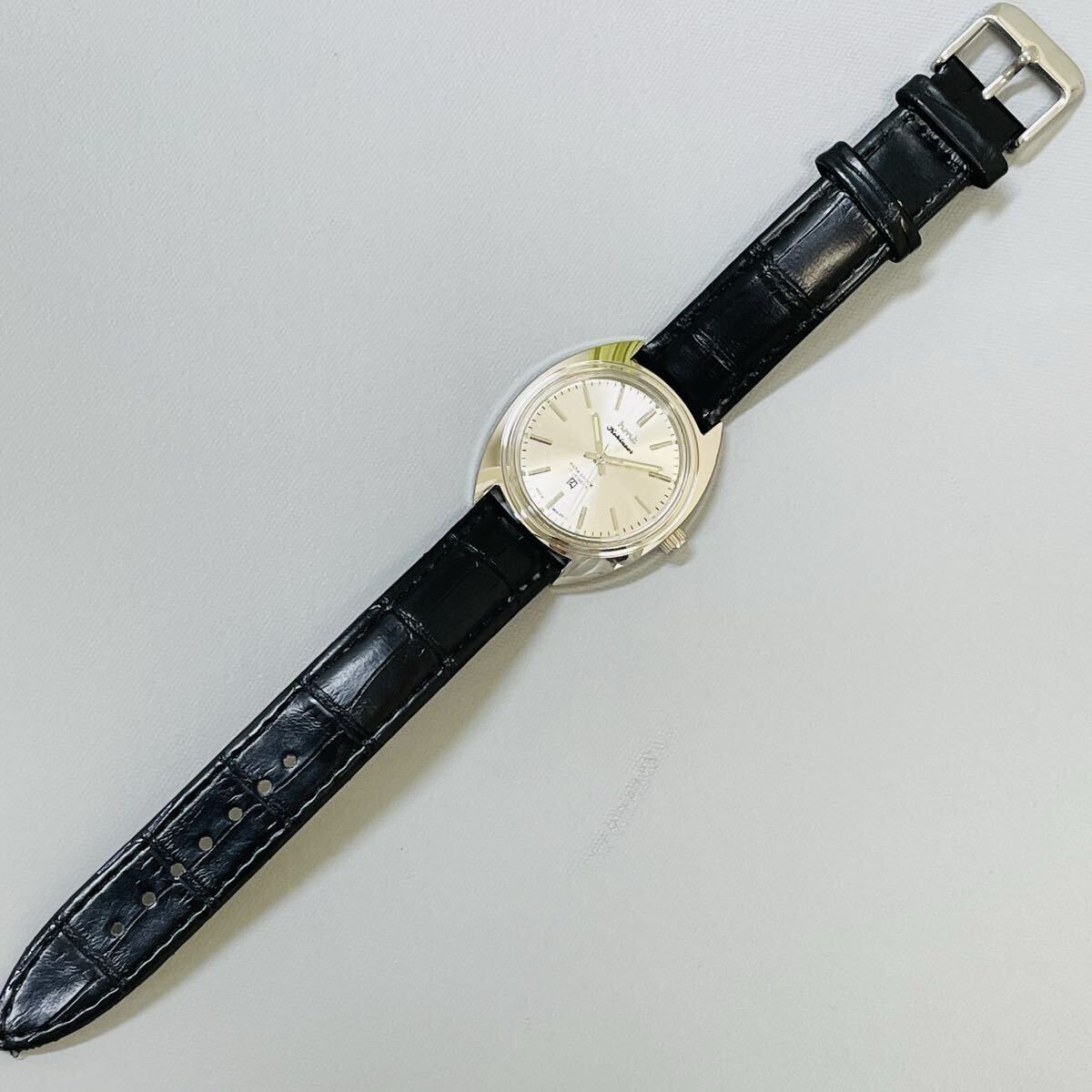 【レトロ】HMT/機械式/手巻き/ウォッチ/メンズ腕時計/ヴィンテージ /1970年代/アンティーク/中古品/即日発送 稼働品 シルバー_画像8