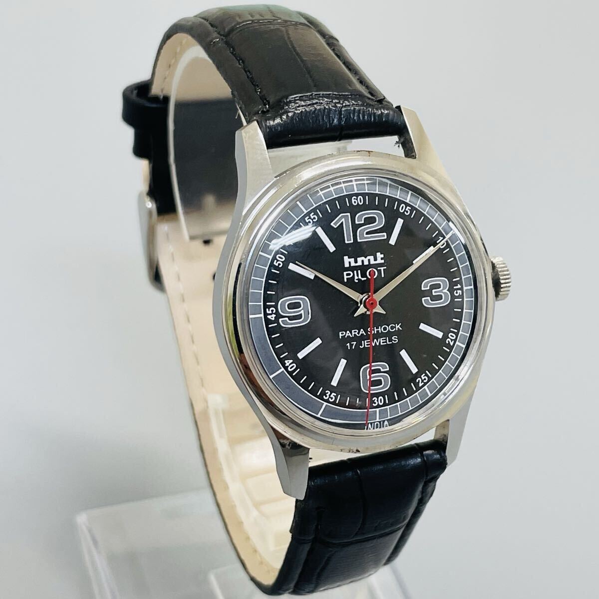 【最強】hmt HMT/機械式/手巻き/ウォッチ/メンズ腕時計/ヴィンテージ /1970年代/アンティーク/中古品/ 稼働/ブラック 匿名配送 ビンテージ_画像3