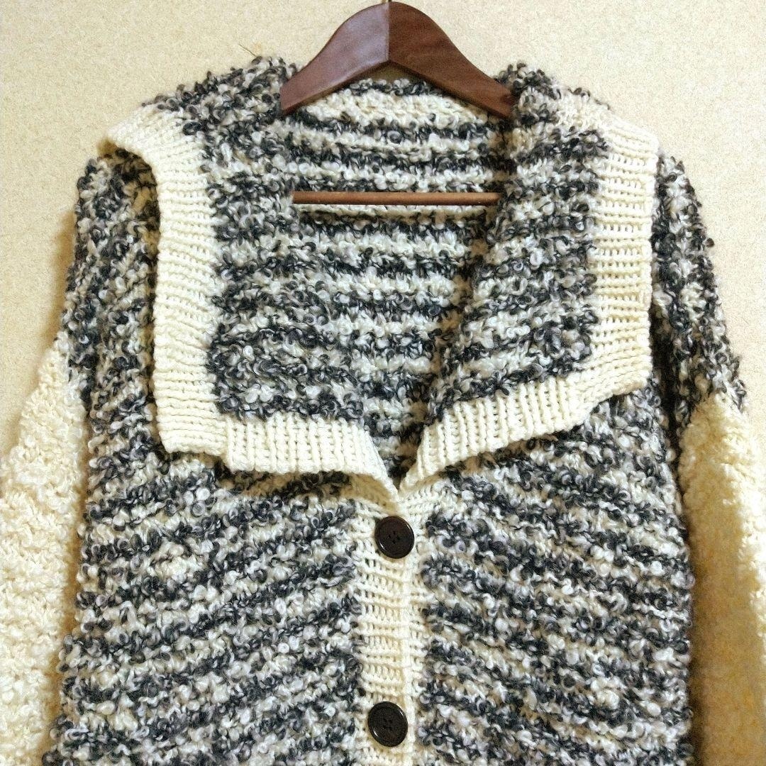 ざっくりハンドニット手編みカーディガン セーラーカラー 個性的 レディース 大きいサイズ_画像2