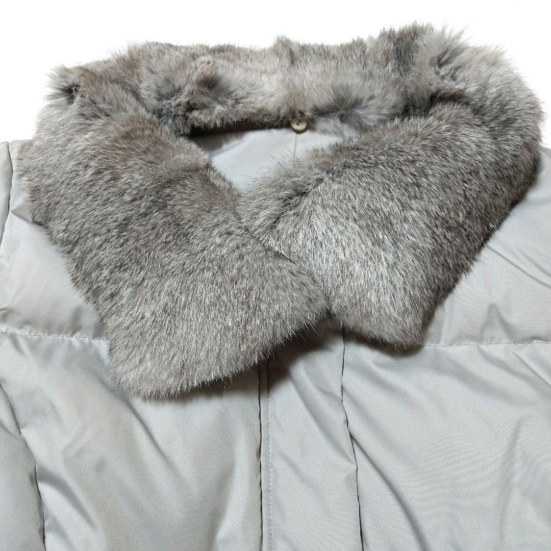 未使用3万！COMME CA ISM コムサイズム リアルラビットファー襟 ロングダウンコート グレー レディースL _画像6